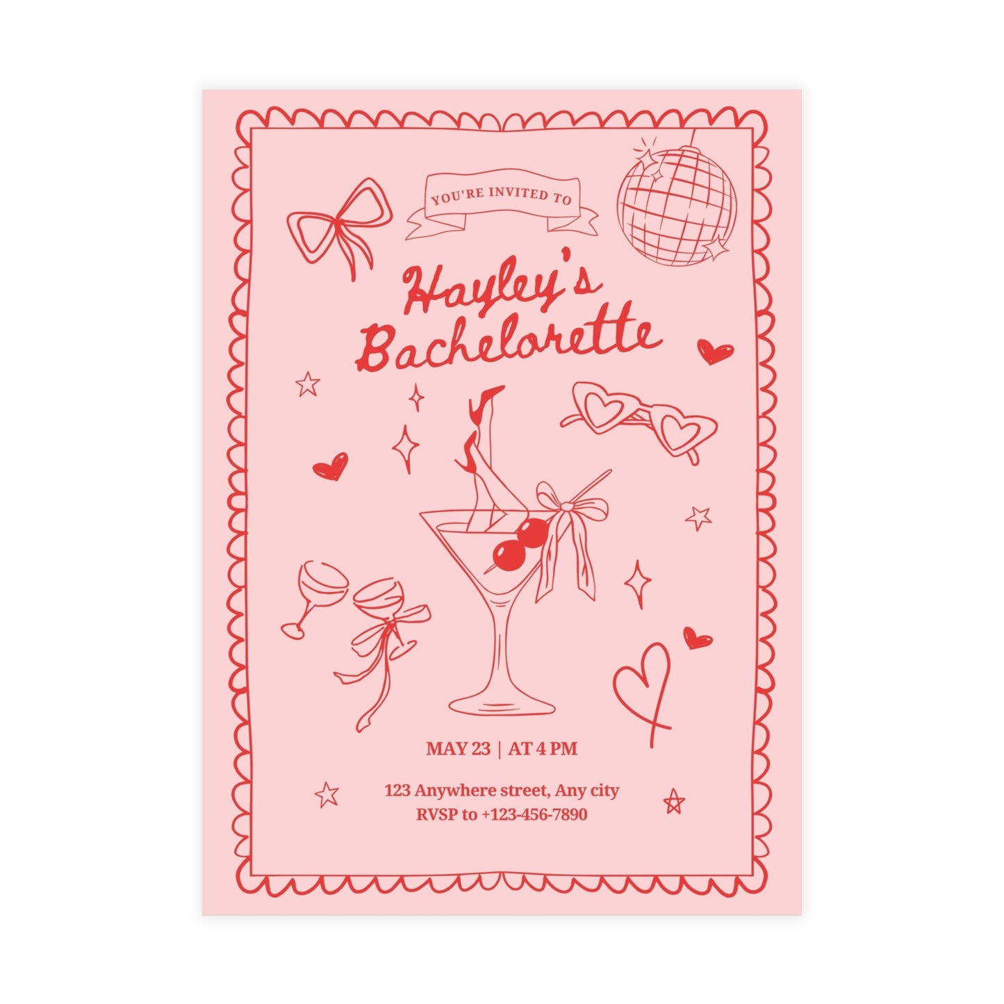 Dirty Martini Pink Bachelorette Invitations