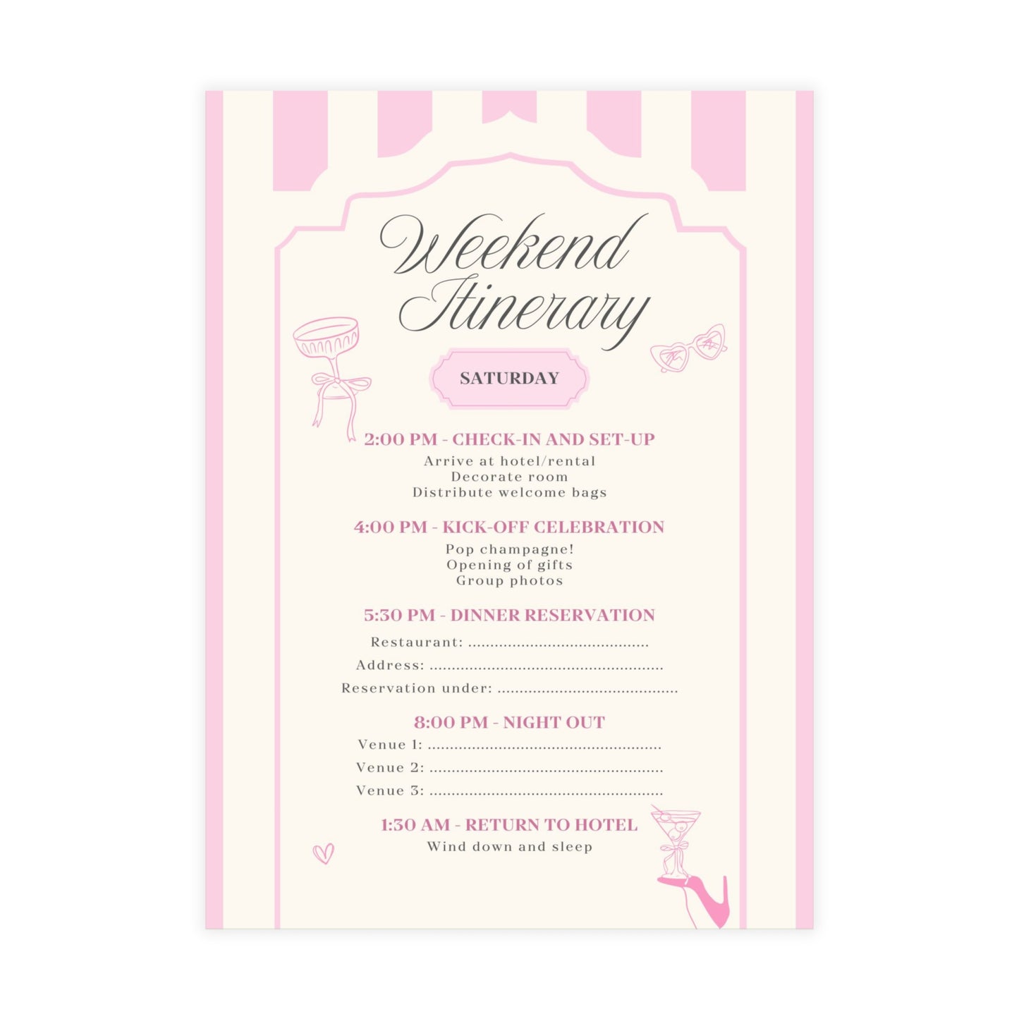 Champagne Striped Pink Bachelorette Invitations
