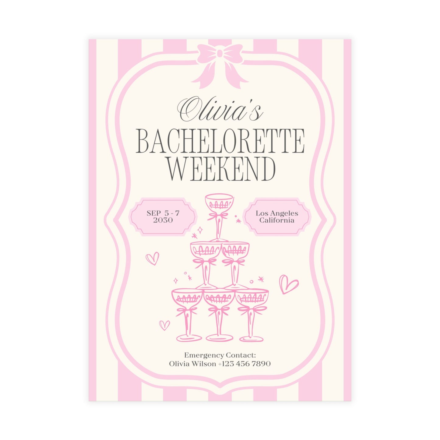 Champagne Striped Pink Bachelorette Invitations