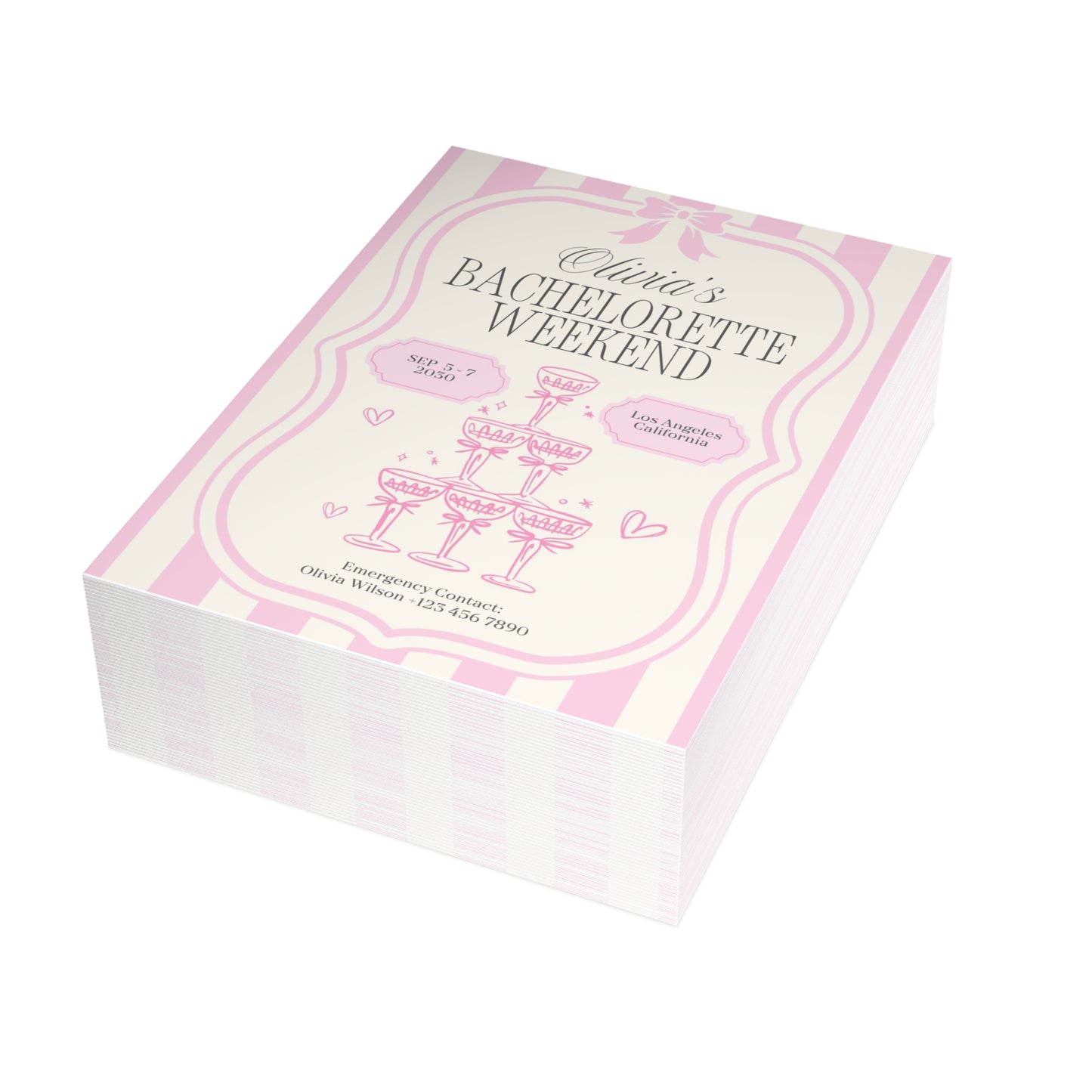 Champagne Striped Pink Bachelorette Invitations