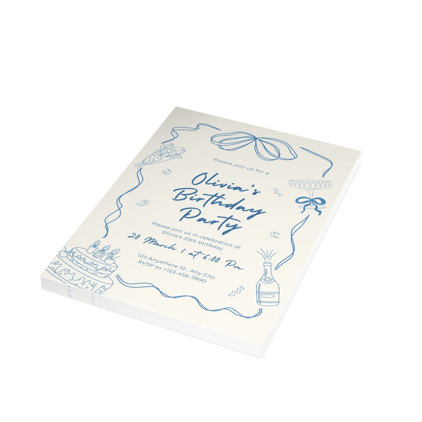 Chic Minimal Bow Cream Birthday Invitation