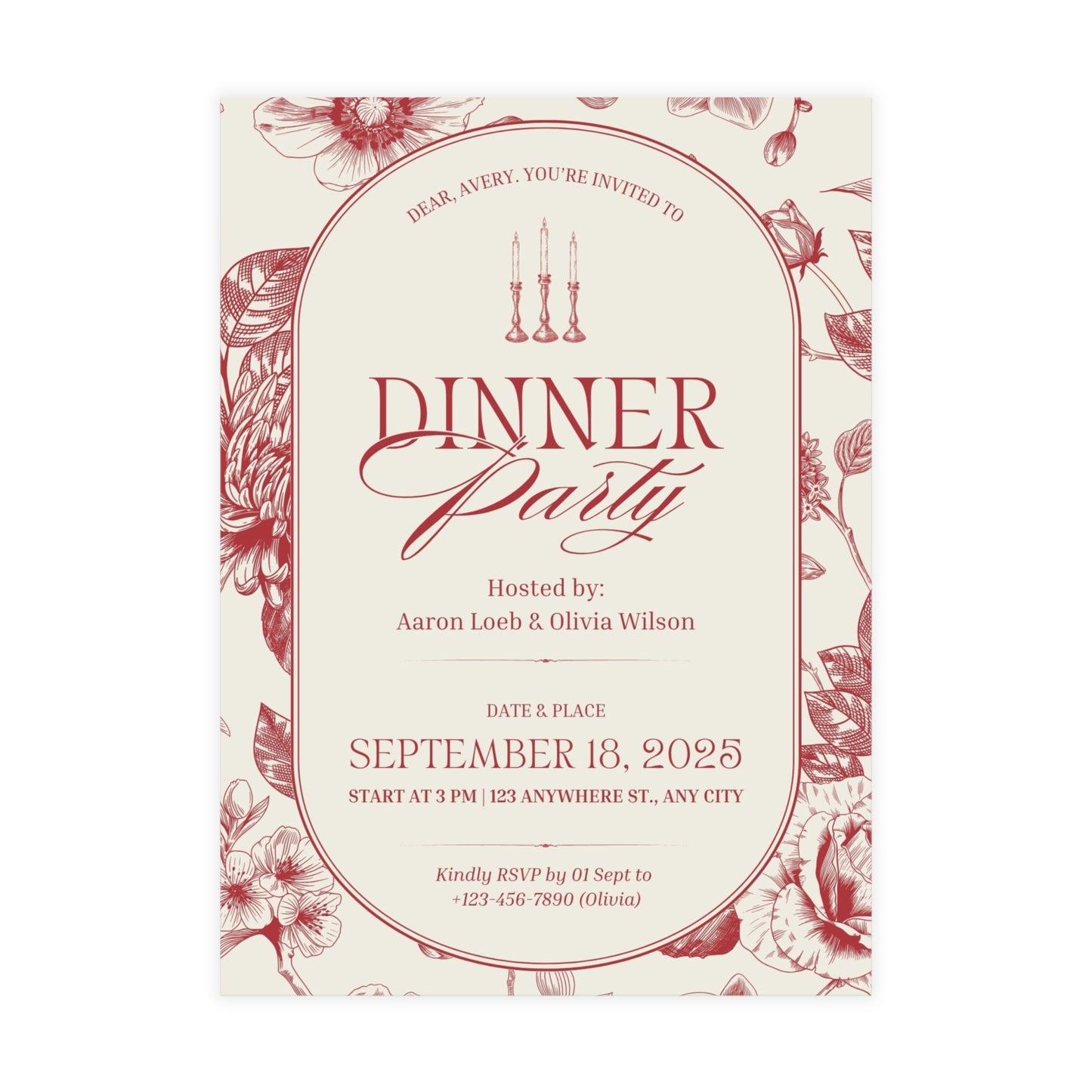 Elegant Floral Dinner Party Invitations