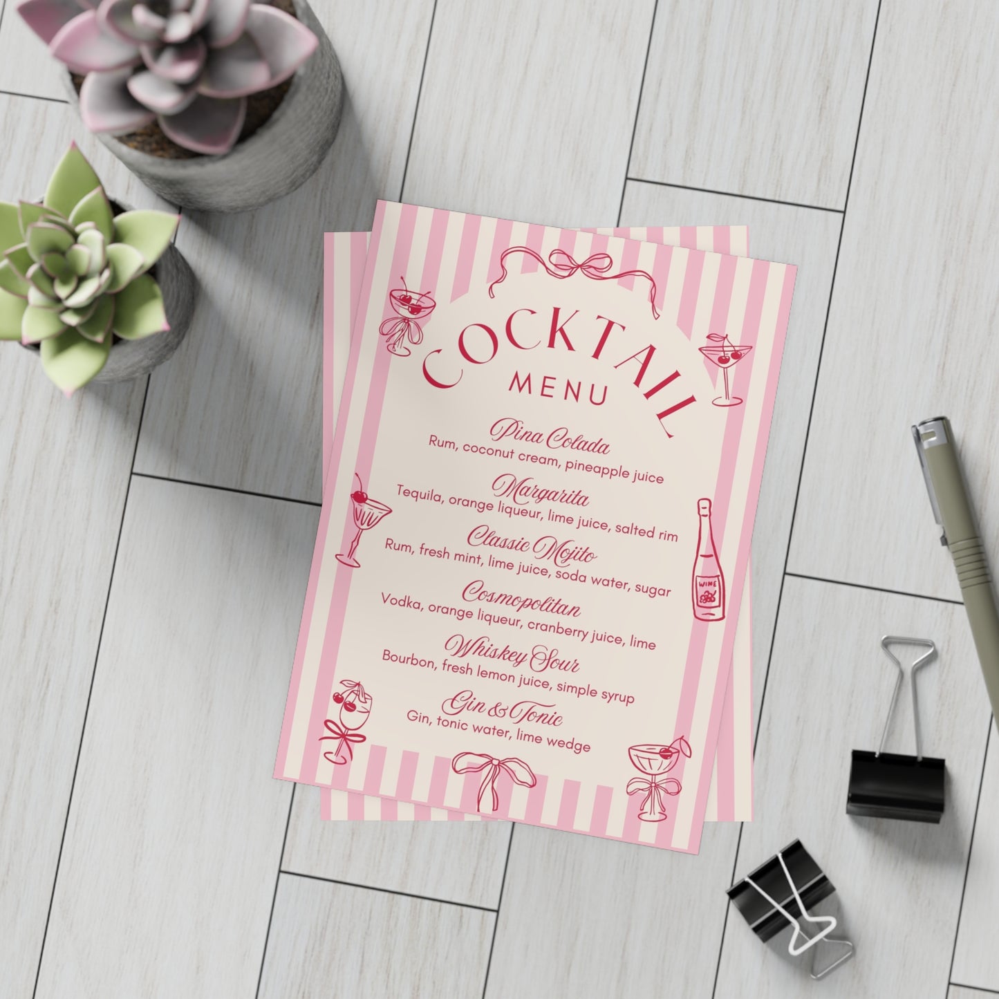 Pink Vintage Cocktail Menu Party Invitations