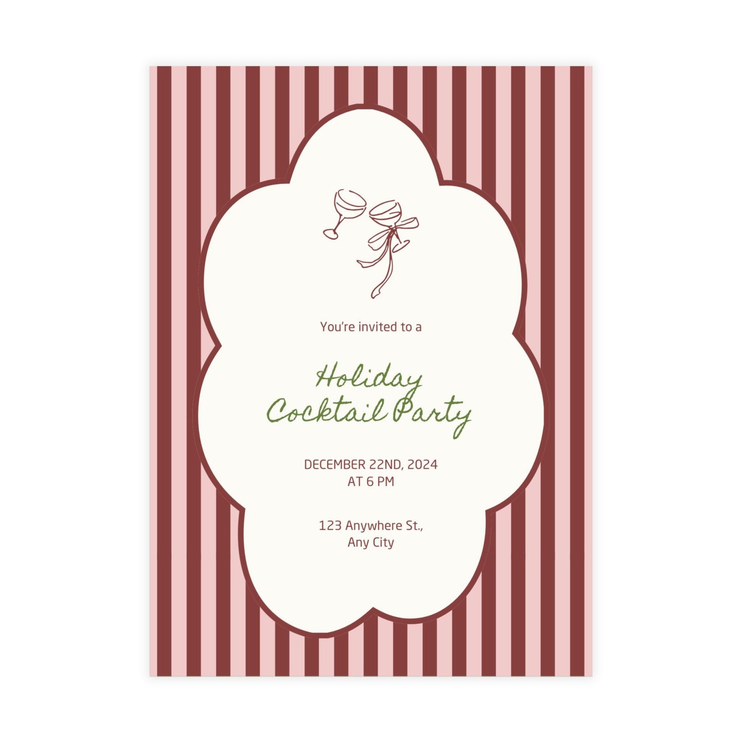 Striped Festive Christmas Cocktail Party Invitation