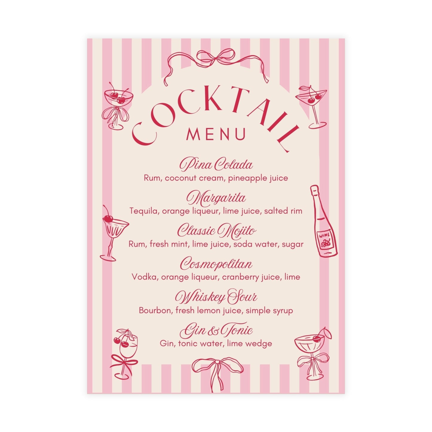Pink Vintage Cocktail Menu Party Invitations