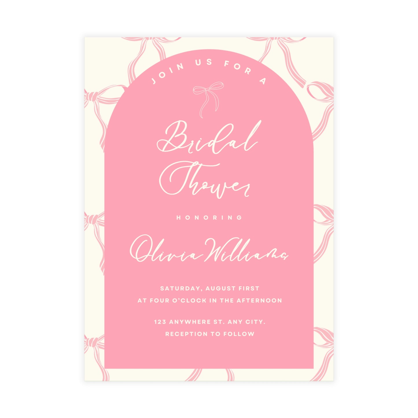 Charming Pink Bow Bridal Shower Invitation