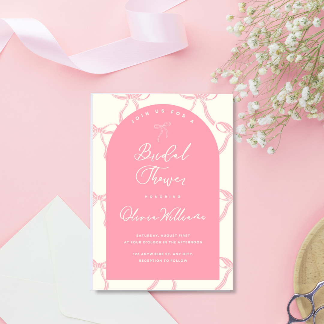 Charming Pink Bow Bridal Shower Invitation
