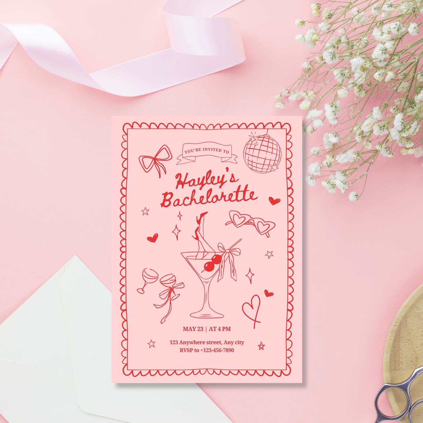 Dirty Martini Pink Bachelorette Invitations