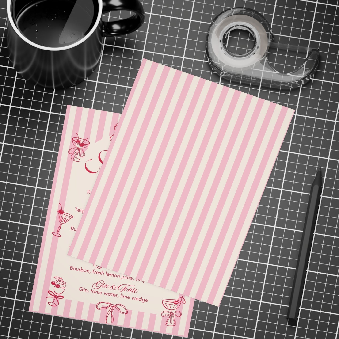 Pink Vintage Cocktail Menu Party Invitations
