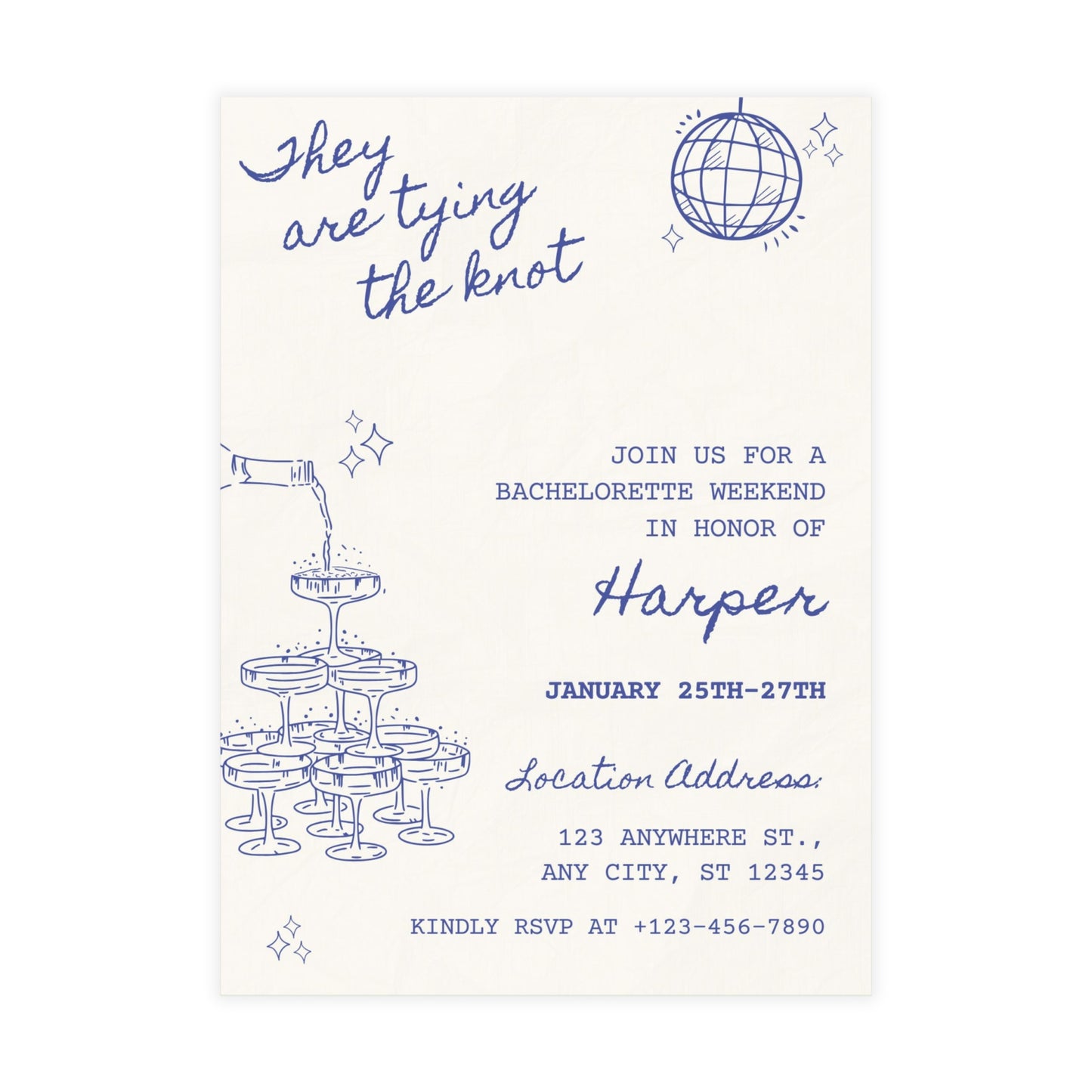 Cream Minimal Disco Ball Bachelorette Invite