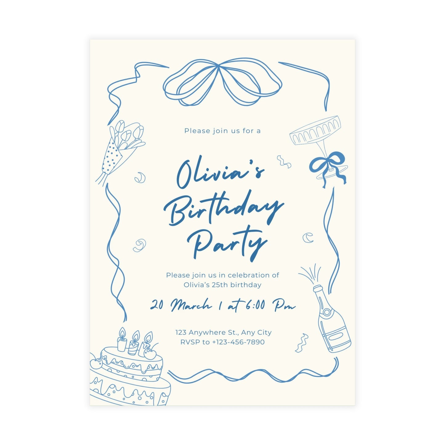 Chic Minimal Bow Cream Birthday Invitation
