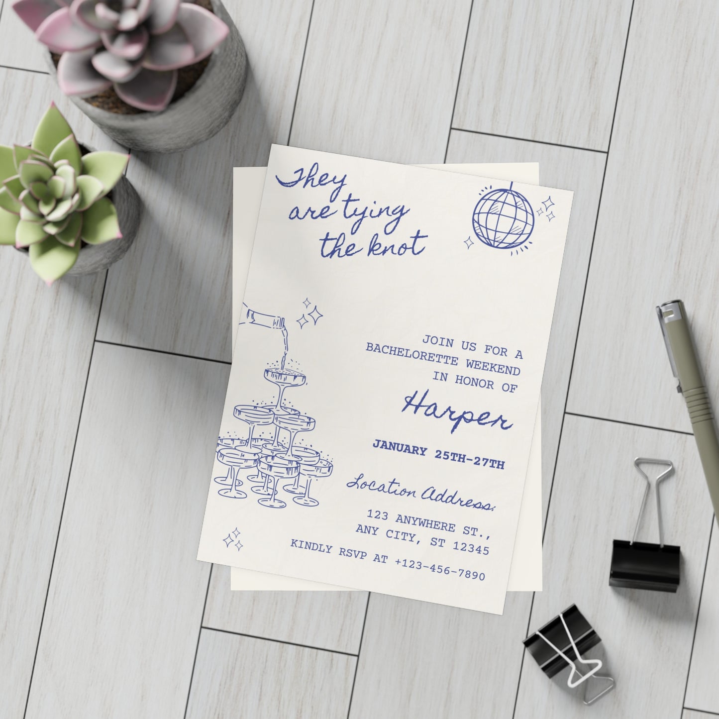 Cream Minimal Disco Ball Bachelorette Invite