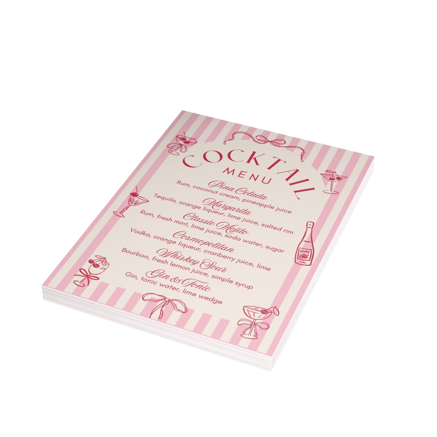 Pink Vintage Cocktail Menu Party Invitations