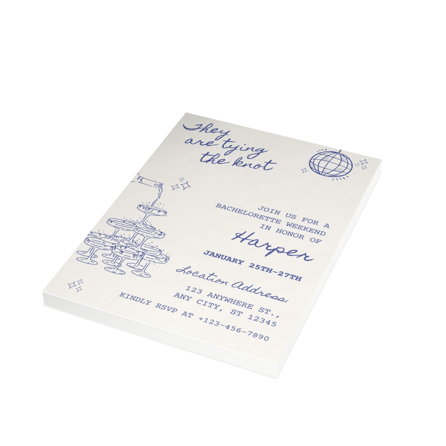 Cream Minimal Disco Ball Bachelorette Invite