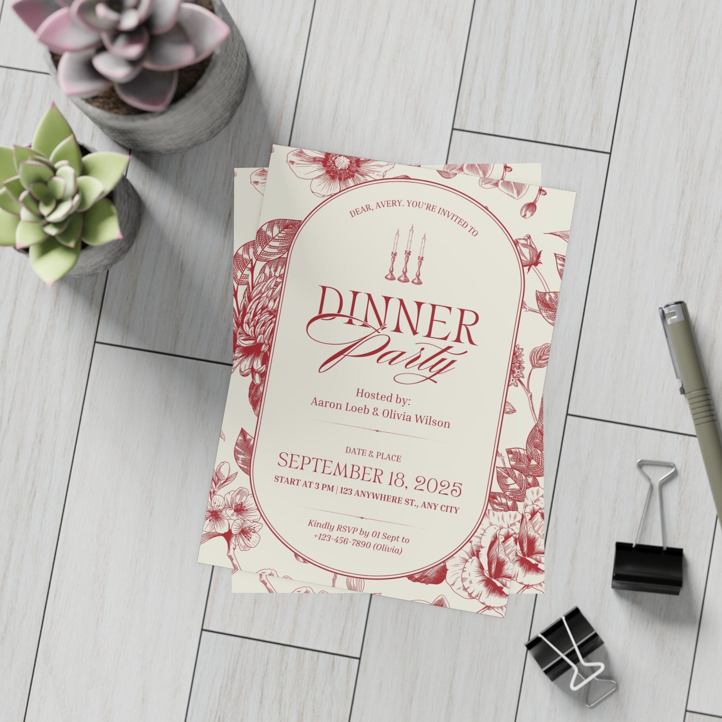 Elegant Floral Dinner Party Invitations