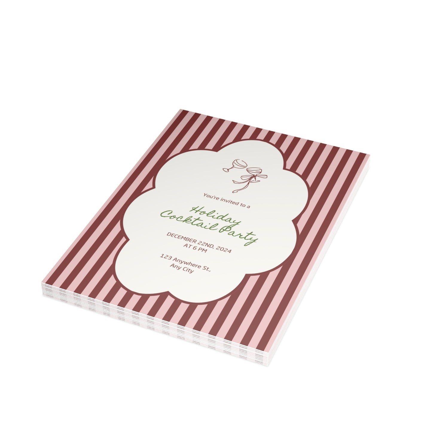 Striped Festive Christmas Cocktail Party Invitation