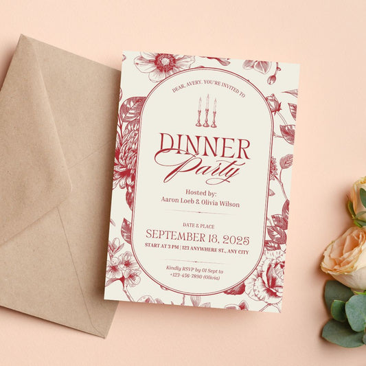 Elegant Floral Dinner Party Invitations