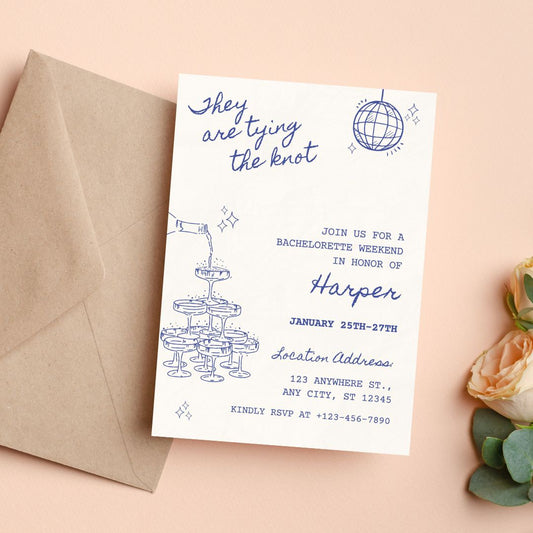 Cream Minimal Disco Ball Bachelorette Invite