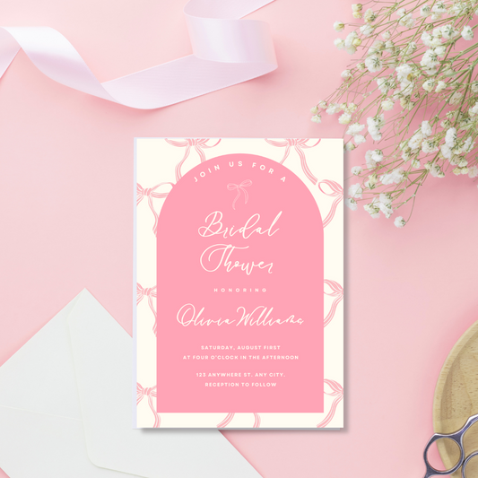 Charming Pink Bow Bridal Shower Invitation