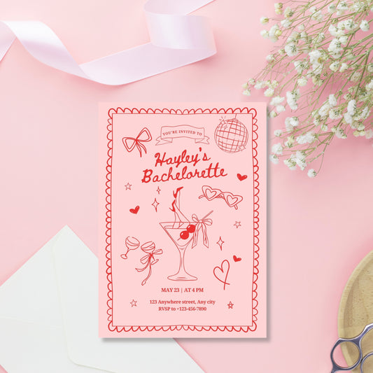 Dirty Martini Pink Bachelorette Invitations