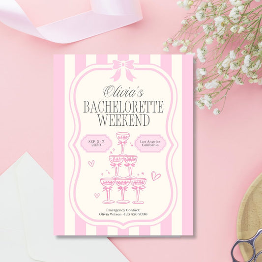 Champagne Striped Pink Bachelorette Invitations