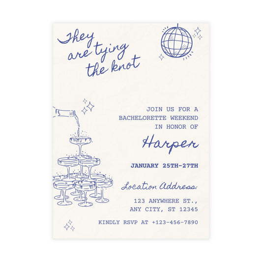 Cream Minimal Disco Ball Bachelorette Invite